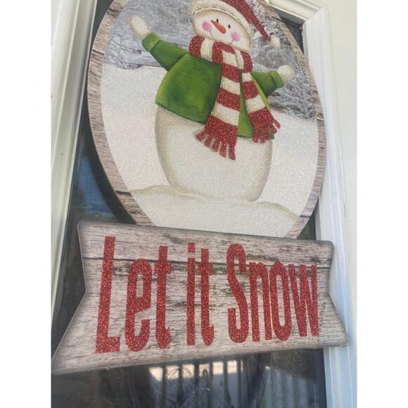 Let it Snow Snowman Christmas Winter Wreath Sign Wall Art Door Hanger Home Decor - Picture 2 of 4